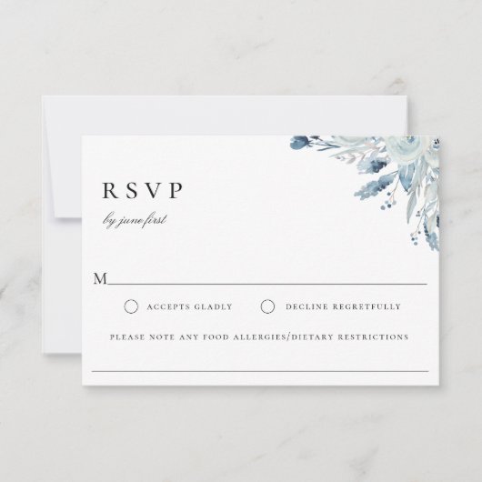 Elegant Blue Botanical Wedding Food Allergy RSVP (Voorkant)