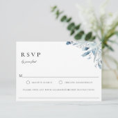 Elegant Blue Botanical Wedding Food Allergy RSVP (Staand voorkant)