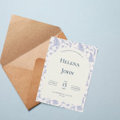 Elegant Blue Botanical Wedding Invitation Kaart