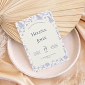 Elegant Blue Botanical Wedding Invitation Kaart
