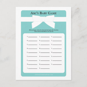 Elegant Blue Bow ABC's Baby shower Game Uitnodiging Briefkaart