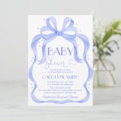 Elegant Blue Bow Baby shower Boy Invitation Kaart (Staand voorkant)