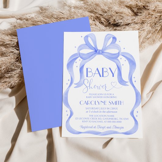 Elegant Blue Bow Baby shower Boy Invitation Kaart