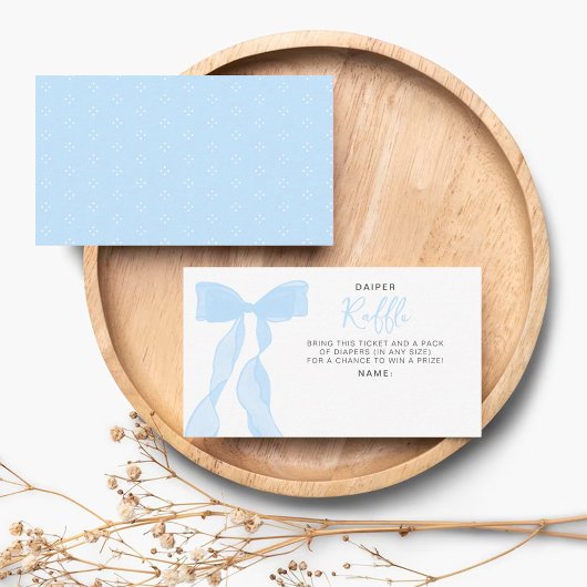 Elegant Blue Bow Baby Shower Diaper Raffle Ticket Informatiekaartje