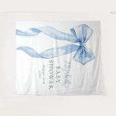 Elegant Blue Bow Baby shower Foto achtergrond Wandkleed (Voorkant (horizontaal))
