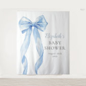 Elegant Blue Bow Baby shower Foto achtergrond Wandkleed (Voorkant)