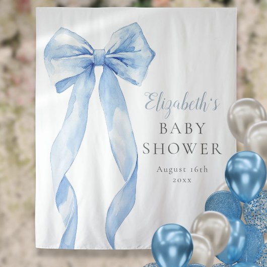 Elegant Blue Bow Baby shower Foto achtergrond Wandkleed