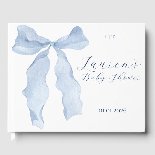 Elegant Blue Bow Baby shower Gastenboek (Voorkant)