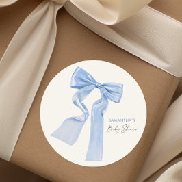 Elegant Blue Bow Baby shower Ronde Sticker