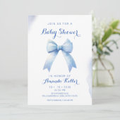 Elegant Blue Bow Baby shower Uitnodiging (Staand voorkant)