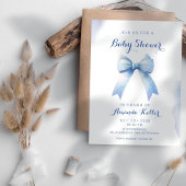 Elegant Blue Bow Baby shower Uitnodiging