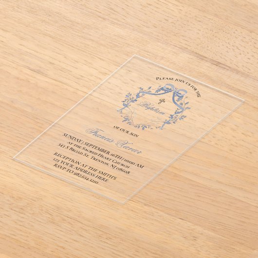  elegant blue bow | Baptism Acryl Uitnodigingen (Laagn)