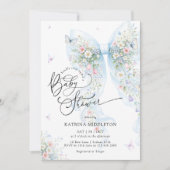 Elegant Blue Bow Bloom Butterfly Baby Shower Kaart (Voorkant)