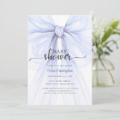 Elegant Blue Bow Boy Baby Shower Invitation Kaart (Staand voorkant)