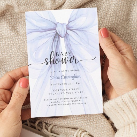 Elegant Blue Bow Boy Baby Shower Invitation Kaart