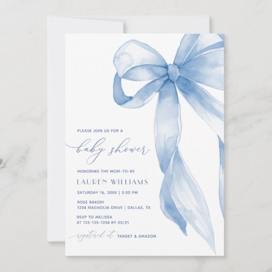 Elegant Blue Bow Boy Baby shower Kaart (Voorkant)