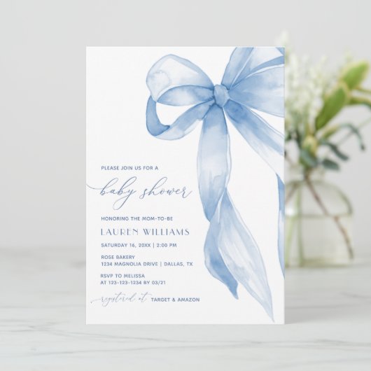 Elegant Blue Bow Boy Baby shower Kaart (Staand voorkant)