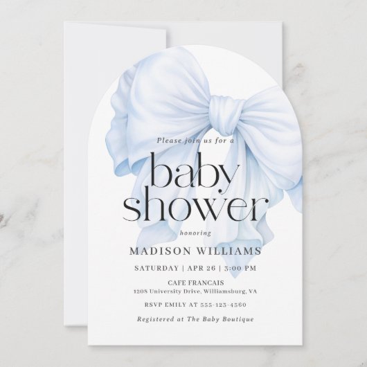 Elegant Blue Bow Boy Baby shower Kaart (Voorkant)