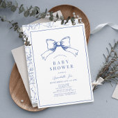 Elegant Blue Bow Boy Baby shower Kaart