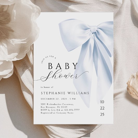 Elegant Blue Bow Boy Baby shower Kaart