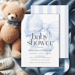 Elegant Blue Bow Boy Baby shower Kaart