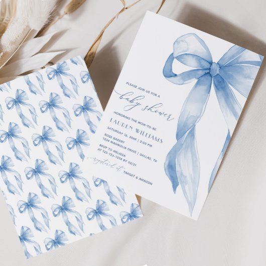 Elegant Blue Bow Boy Baby shower Kaart