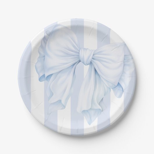 Elegant Blue Bow Boy Baby shower Papieren Bordje (Voorkant)