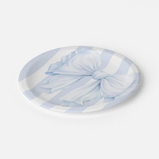 Elegant Blue Bow Boy Baby shower Papieren Bordje (Gekanteld)