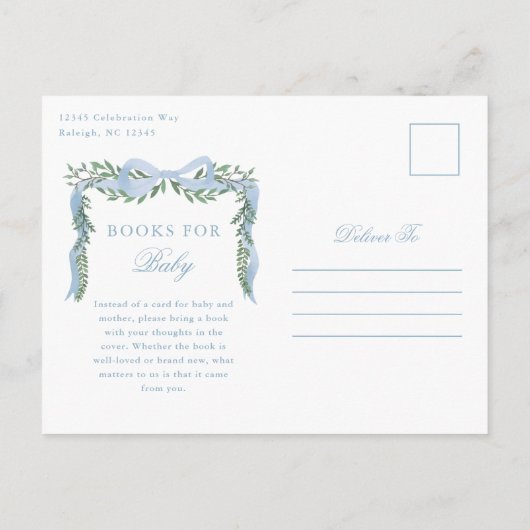 Elegant Blue Bow Boy Baby shower Uitnodiging (Achterkant)