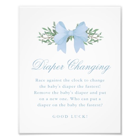 Elegant Blue Bow Boys Baby shower Luier Veranderen Foto Afdruk (Voorkant)