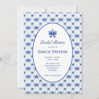 Elegant Blue Bow Bridal Shower Kaart