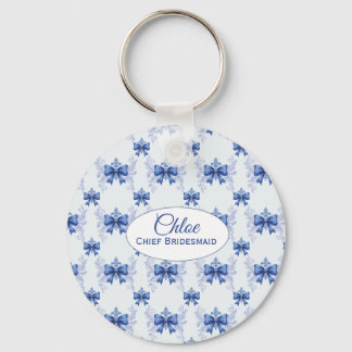 Elegant Blue Bow Bridal Shower Sleutelhanger