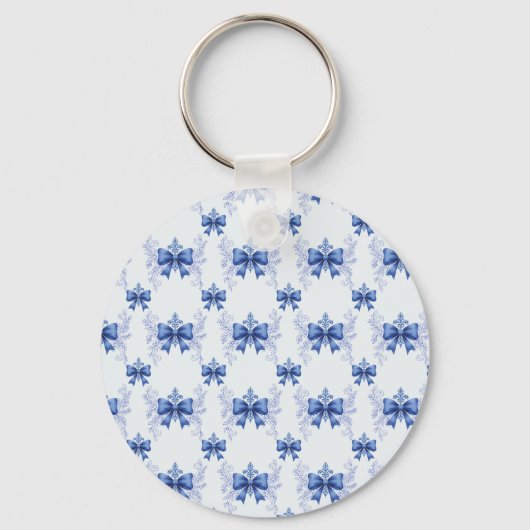 Elegant Blue Bow Bridal Shower Sleutelhanger (Achterkant)