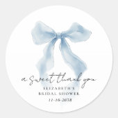Elegant Blue Bow Bridal Shower Thank You Ronde Sticker (Voorkant)