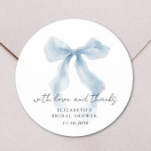 Elegant Blue Bow Bridal Shower Thank You Ronde Sticker