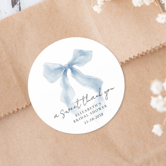 Elegant Blue Bow Bridal Shower Thank You Ronde Sticker