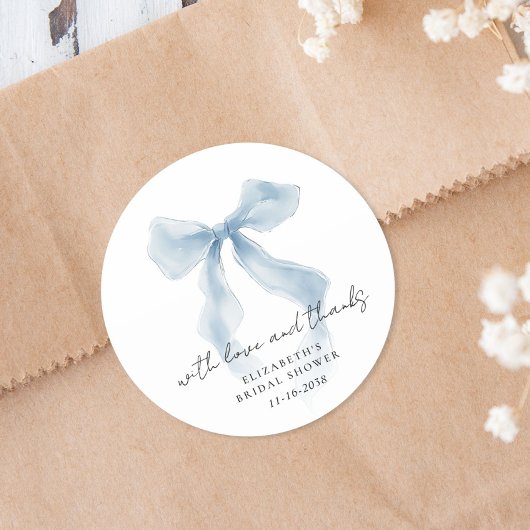 Elegant Blue Bow Bridal Shower Thank You Ronde Sticker