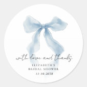Elegant Blue Bow Bridal Shower Thank You Ronde Sticker (Voorkant)