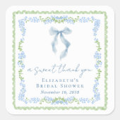 Elegant Blue Bow Bridal Shower Thank You Vierkante Sticker (Voorkant)