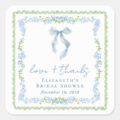 Elegant Blue Bow Bridal Shower Thank You Vierkante Sticker (Voorkant)