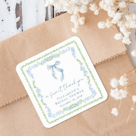 Elegant Blue Bow Bridal Shower Thank You Vierkante Sticker