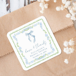 Elegant Blue Bow Bridal Shower Thank You Vierkante Sticker