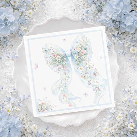 Elegant Blue Bow Butterfly Baby Shower Servet