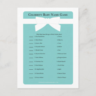 Elegant Blue Bow Celebrity Baby Name Shower Game Uitnodiging Briefkaart