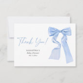 Elegant Blue Bow Coquette Baby shower Bedankkaart (Voorkant)