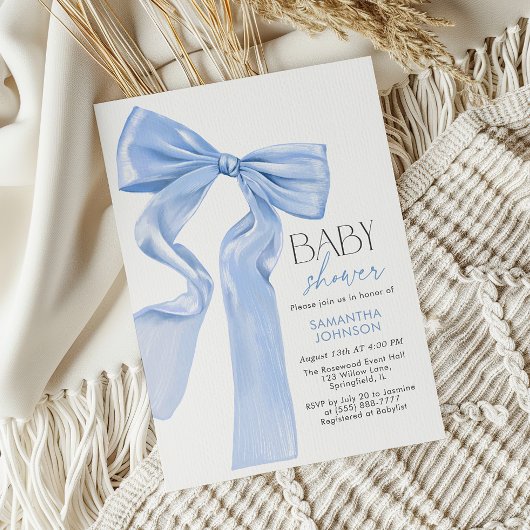 Elegant Blue Bow Coquette Baby shower Kaart