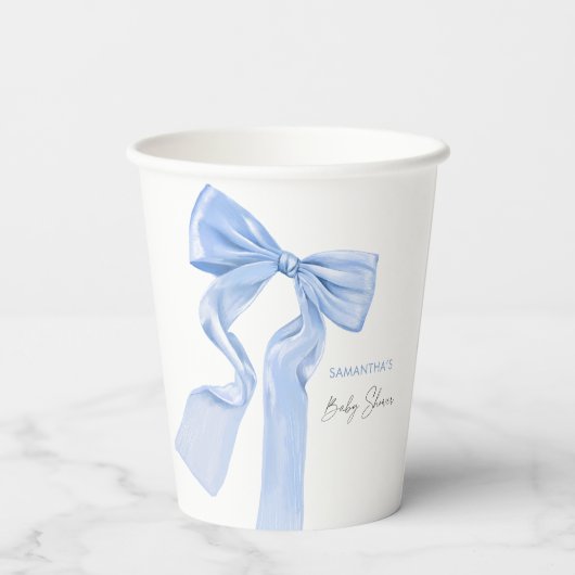 Elegant Blue Bow Coquette Baby shower Papieren Bekers (Achterkant)