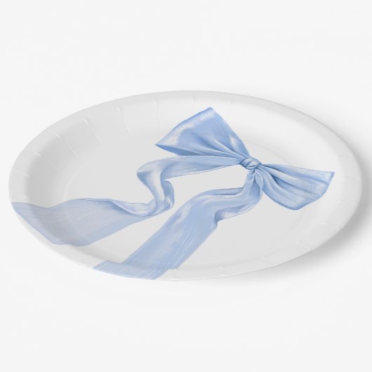 Elegant Blue Bow Coquette Baby shower Papieren Bordje (Gekanteld)