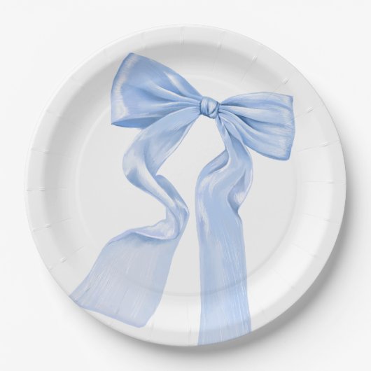Elegant Blue Bow Coquette Baby shower Papieren Bordje (Voorkant)