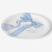 Elegant Blue Bow Coquette Baby shower Papieren Bordje (Gekanteld)